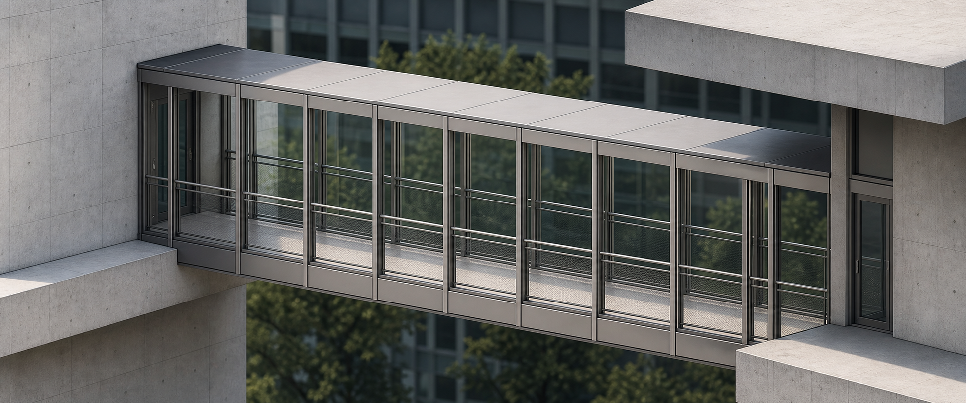 Steel Link Bridge Between Concrete Blocks