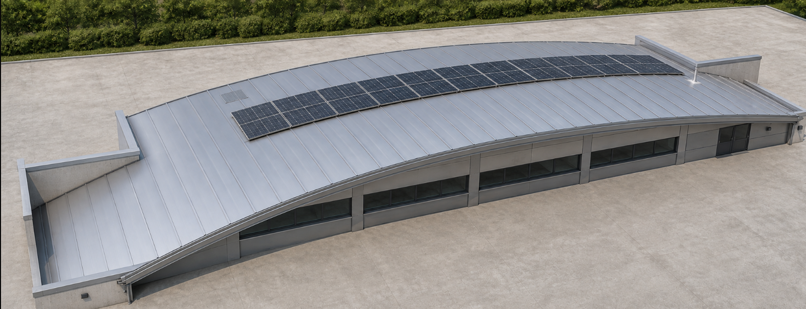 Vaulted Steel Roof over a Concrete Building